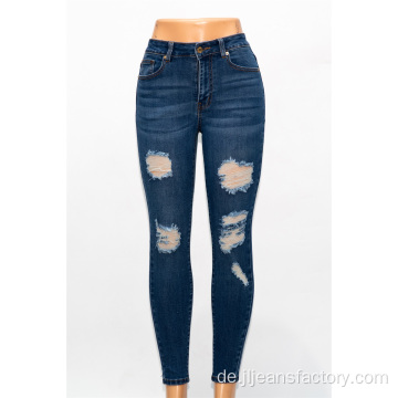 Dunkelblaue Damen zerrissen Jeans